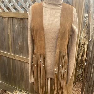Vintage Suede Vest-Boho Hippie Style Vest-Fringe Bead Vest- Woodstock Vest